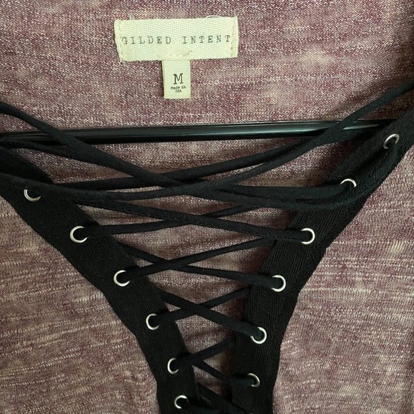 Gilded Intent Purple Lace Up V Neck T - Picture 2 of 3
